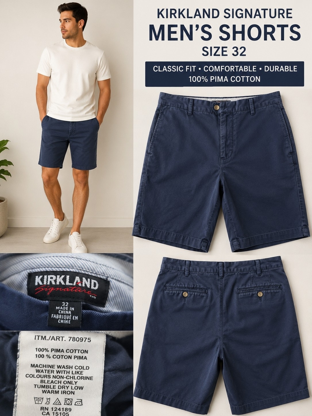Kirkland Signature Navy Flat-Front Men’s Shorts